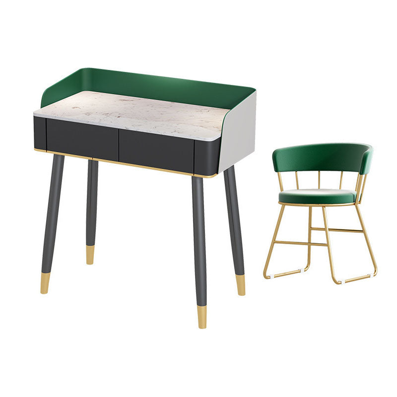 Contemporary Stone Top Makeup Vanity Desk with Wooden Drawer