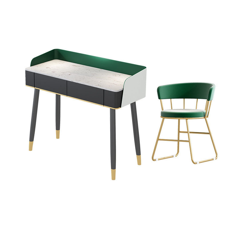 Contemporary Stone Top Makeup Vanity Desk with Wooden Drawer