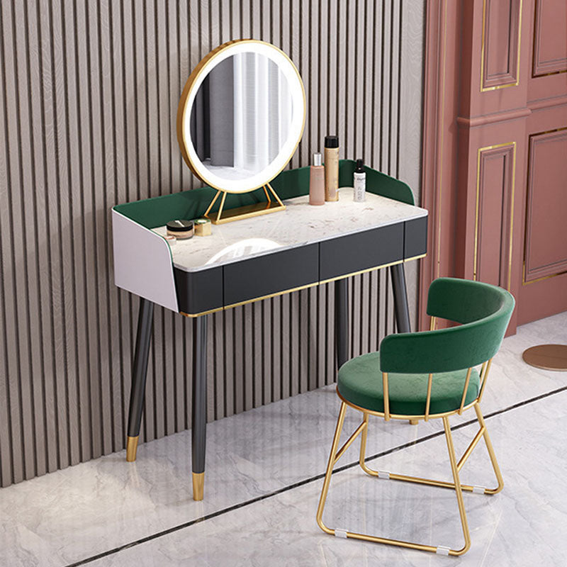Contemporary Stone Top Makeup Vanity Desk with Wooden Drawer