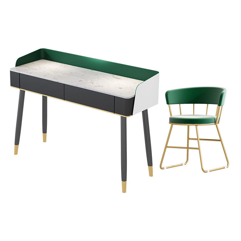 Contemporary Stone Top Makeup Vanity Desk with Wooden Drawer