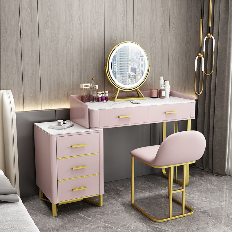 Glam Make-up Vanity With 5 Storage Drawers Dresser with Golden Base