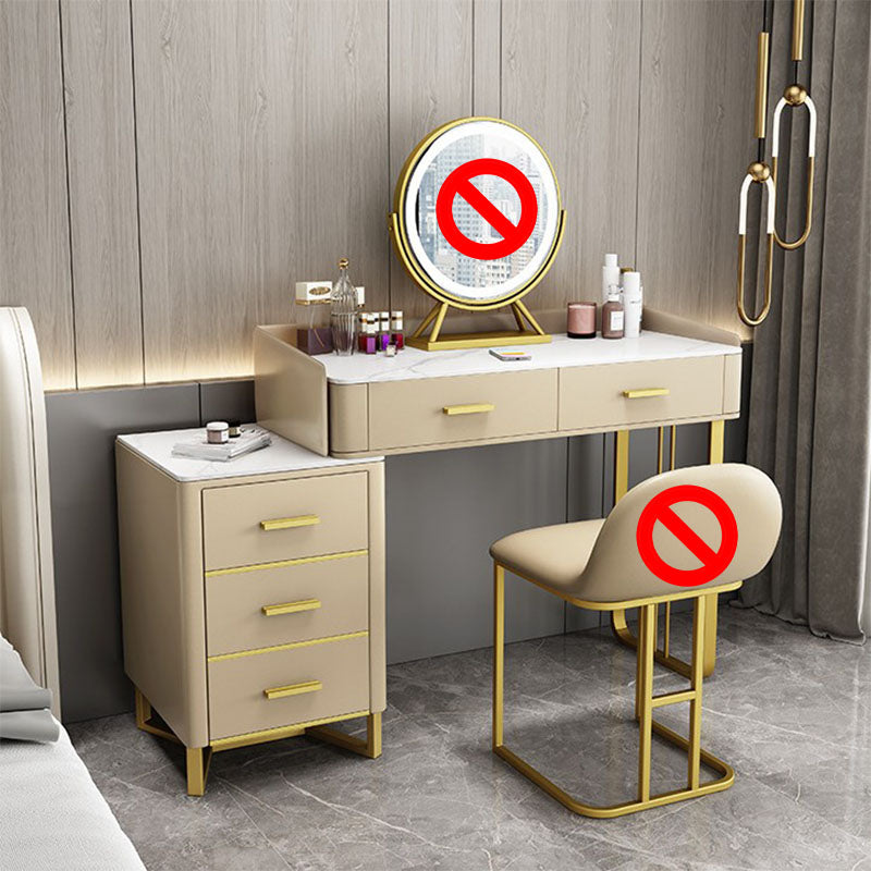 Glam Make-up Vanity With 5 Storage Drawers Dresser with Golden Base