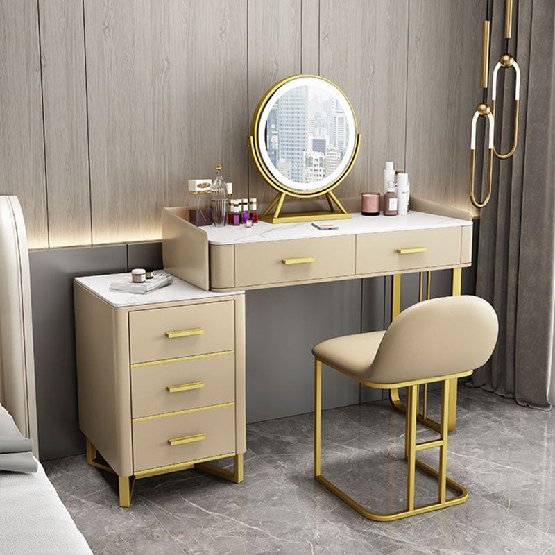 Glam Make-up Vanity With 5 Storage Drawers Dresser with Golden Base