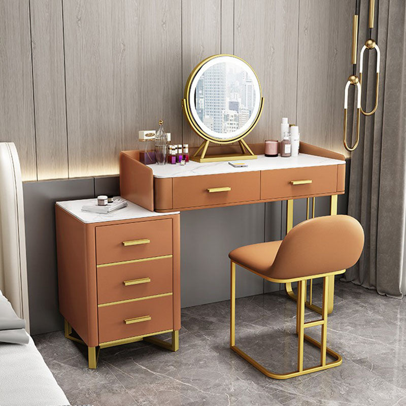 Glam Make-up Vanity With 5 Storage Drawers Dresser with Golden Base
