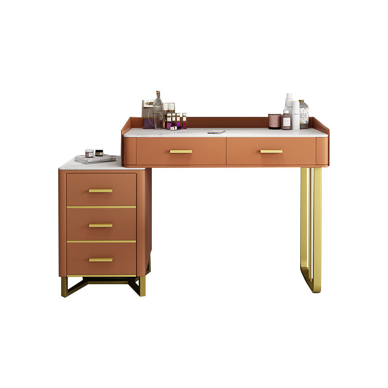Glam Make-up Vanity With 5 Storage Drawers Dresser with Golden Base