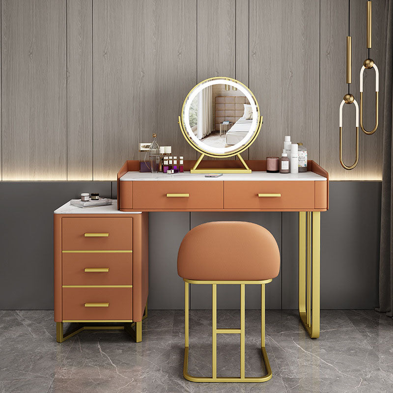 Glam Make-up Vanity With 5 Storage Drawers Dresser with Golden Base