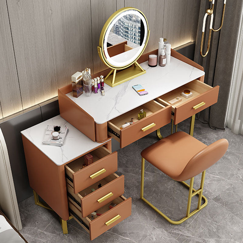 Glam Make-up Vanity With 5 Storage Drawers Dresser with Golden Base