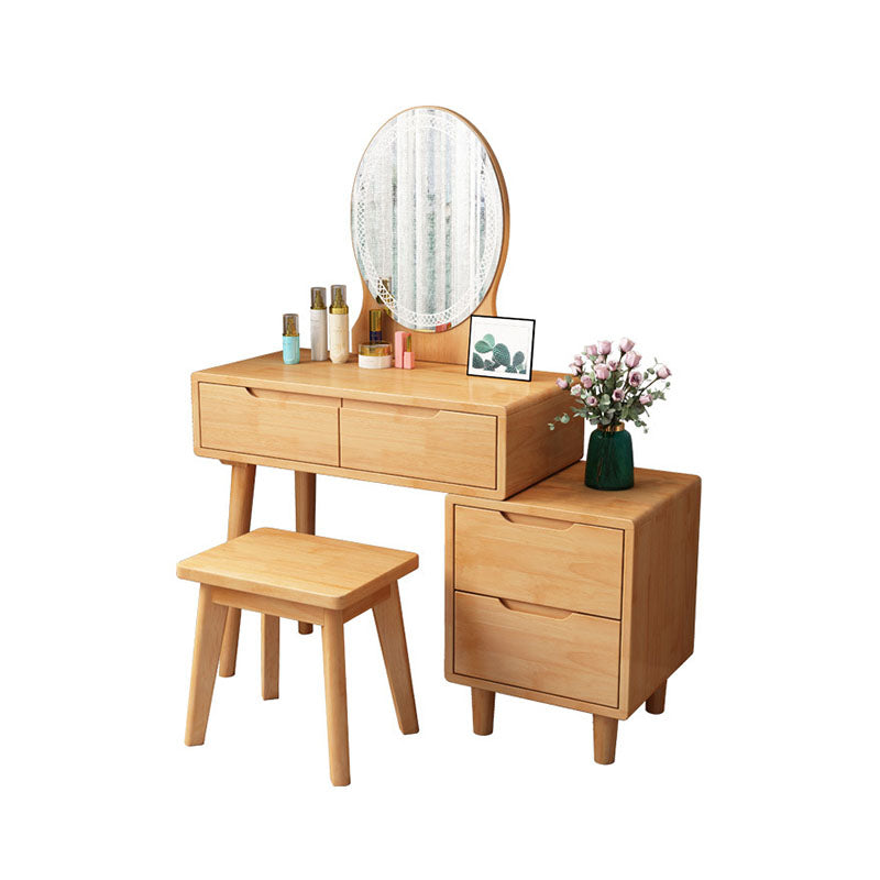 31. 5" L Wooden Vanity Table with Mirror & Stool 4 Drawers Makeup Vanity Table Set