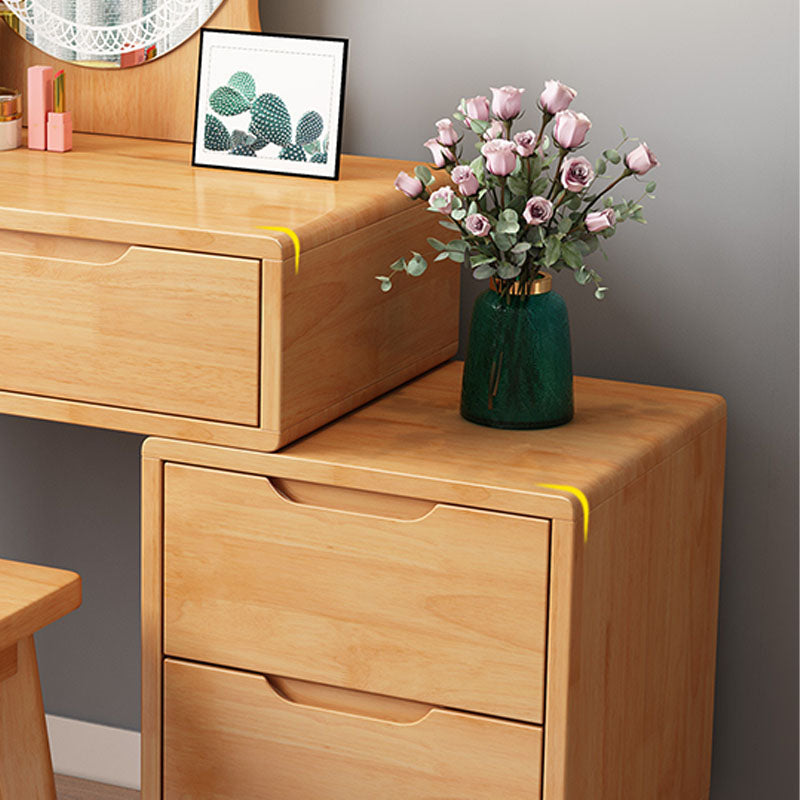 31. 5" L Wooden Vanity Table with Mirror & Stool 4 Drawers Makeup Vanity Table Set