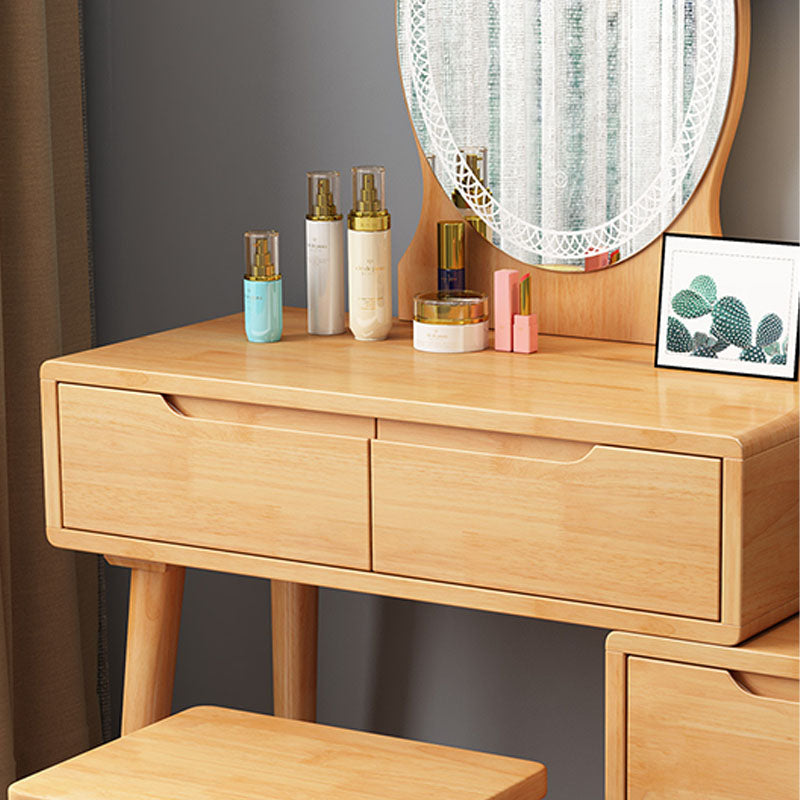 31. 5" L Wooden Vanity Table with Mirror & Stool 4 Drawers Makeup Vanity Table Set