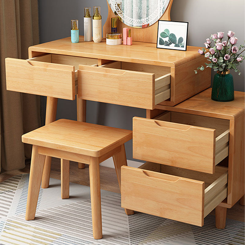 31. 5" L Wooden Vanity Table with Mirror & Stool 4 Drawers Makeup Vanity Table Set