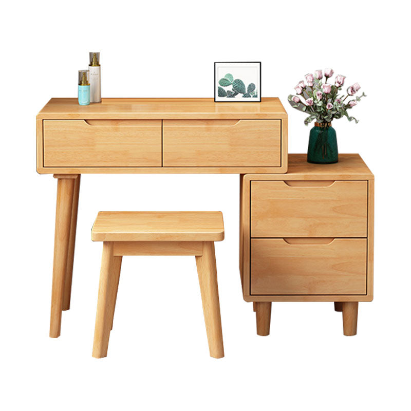 31. 5" L Wooden Vanity Table with Mirror & Stool 4 Drawers Makeup Vanity Table Set