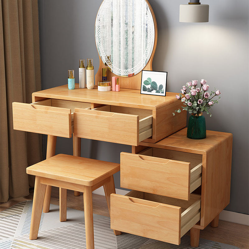 31. 5" L Wooden Vanity Table with Mirror & Stool 4 Drawers Makeup Vanity Table Set