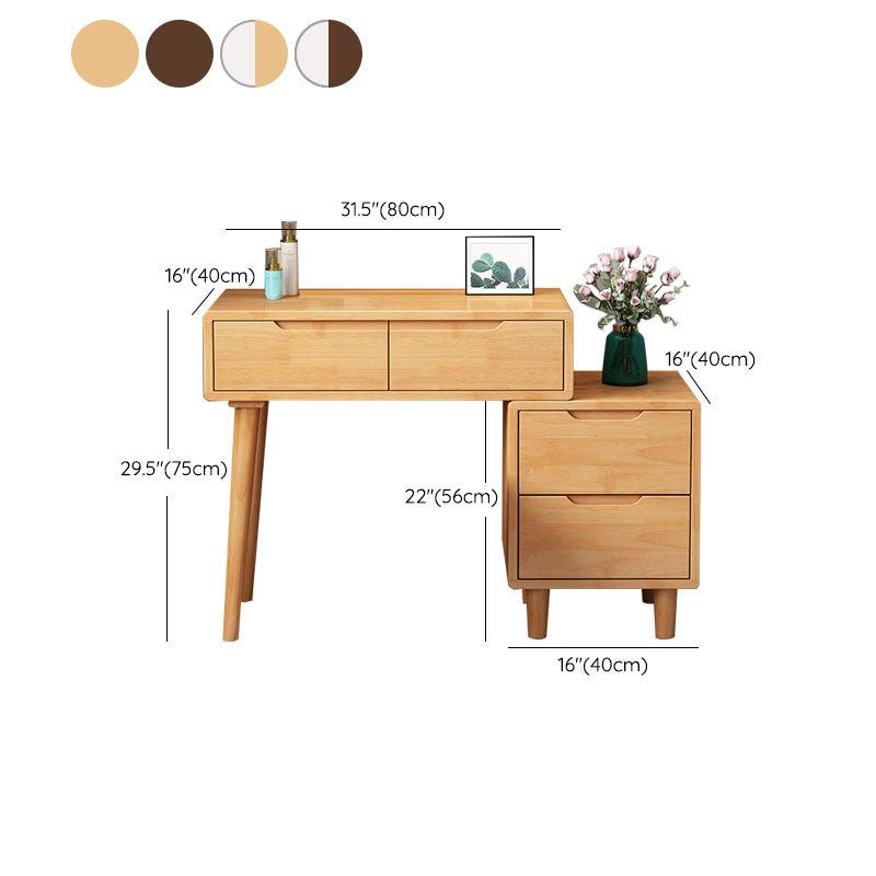 31. 5" L Wooden Vanity Table with Mirror & Stool 4 Drawers Makeup Vanity Table Set