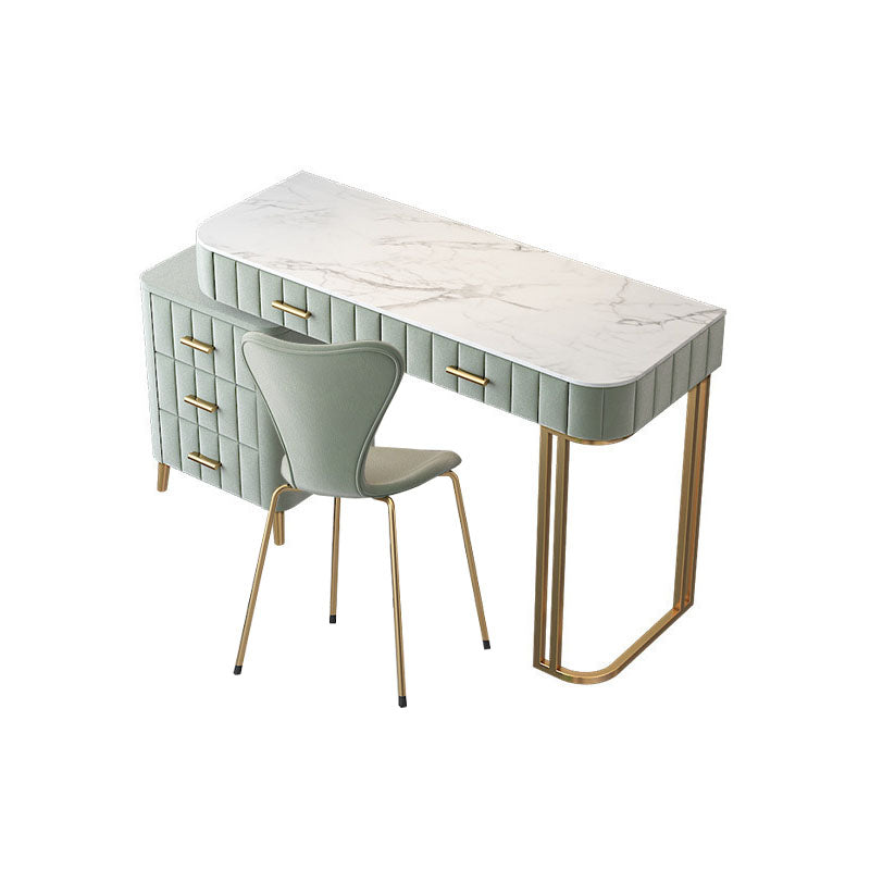 Glam Marble Top Vanity Dressing Table with 5 Drawers and Metal Base