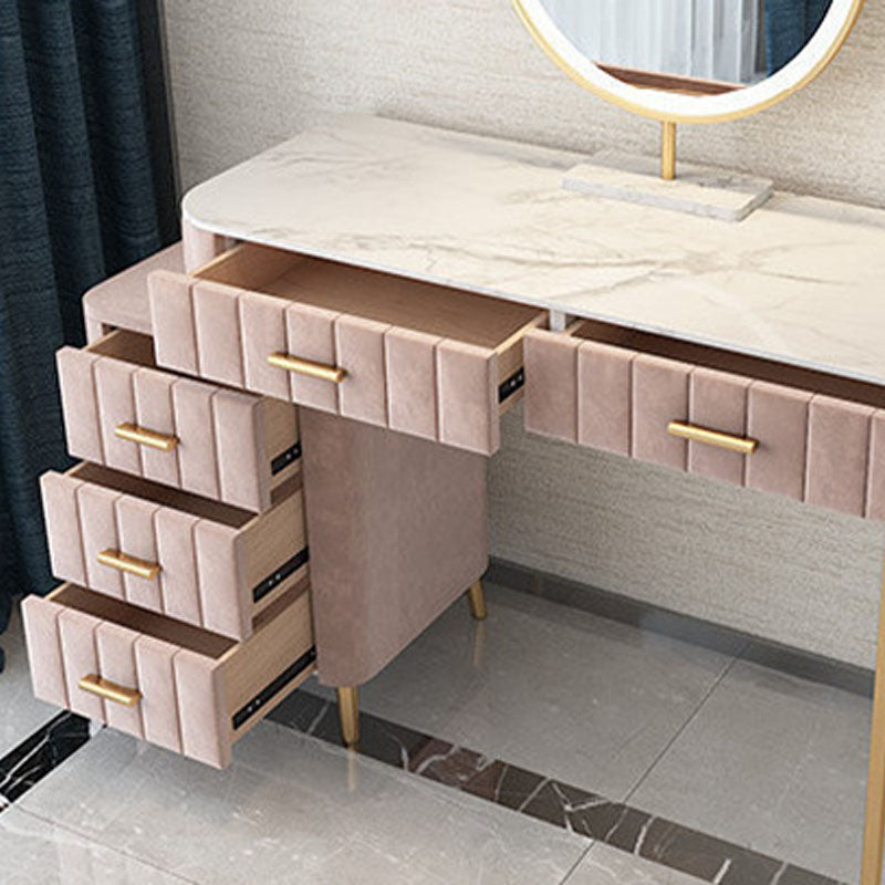 Glam Marble Top Vanity Dressing Table with 5 Drawers and Metal Base