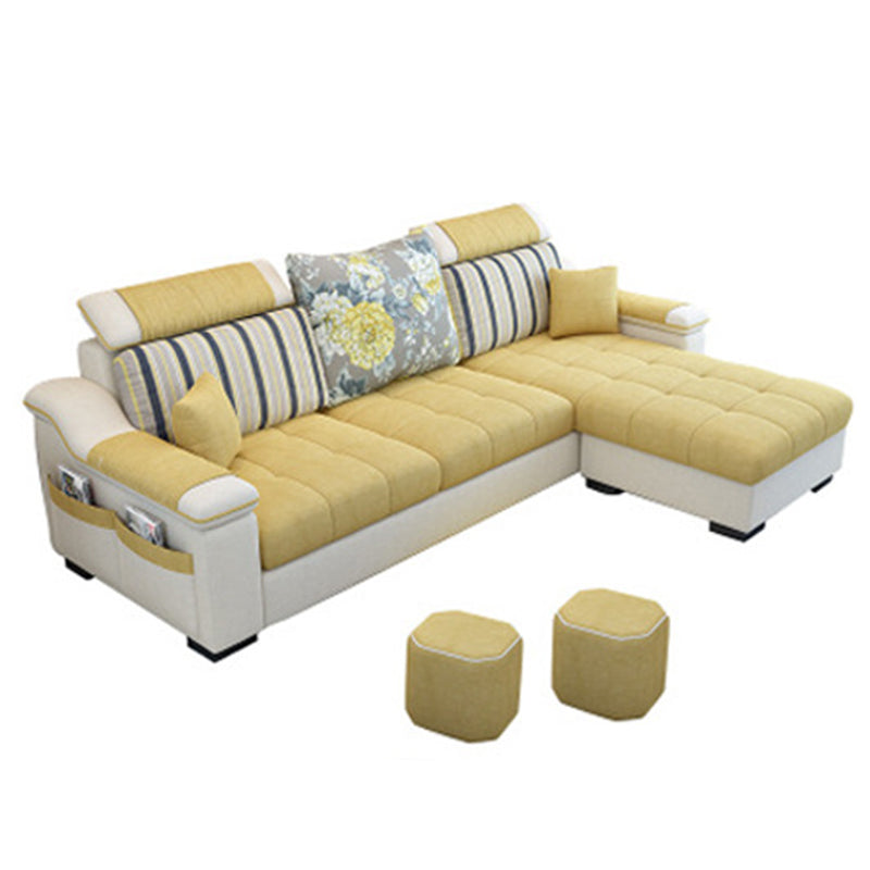 Nordic with Storage Fabric Living Room Sofa Chaise Pillows Sofa