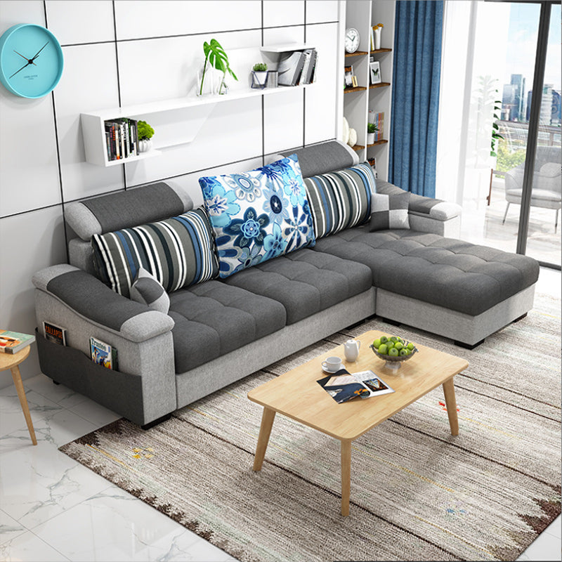 Nordic with Storage Fabric Living Room Sofa Chaise Pillows Sofa