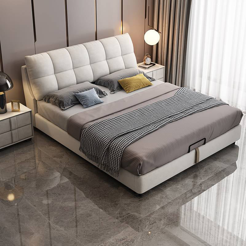 Contemporary Panel Bed Pine Wood Standard Bed with Metal Legs