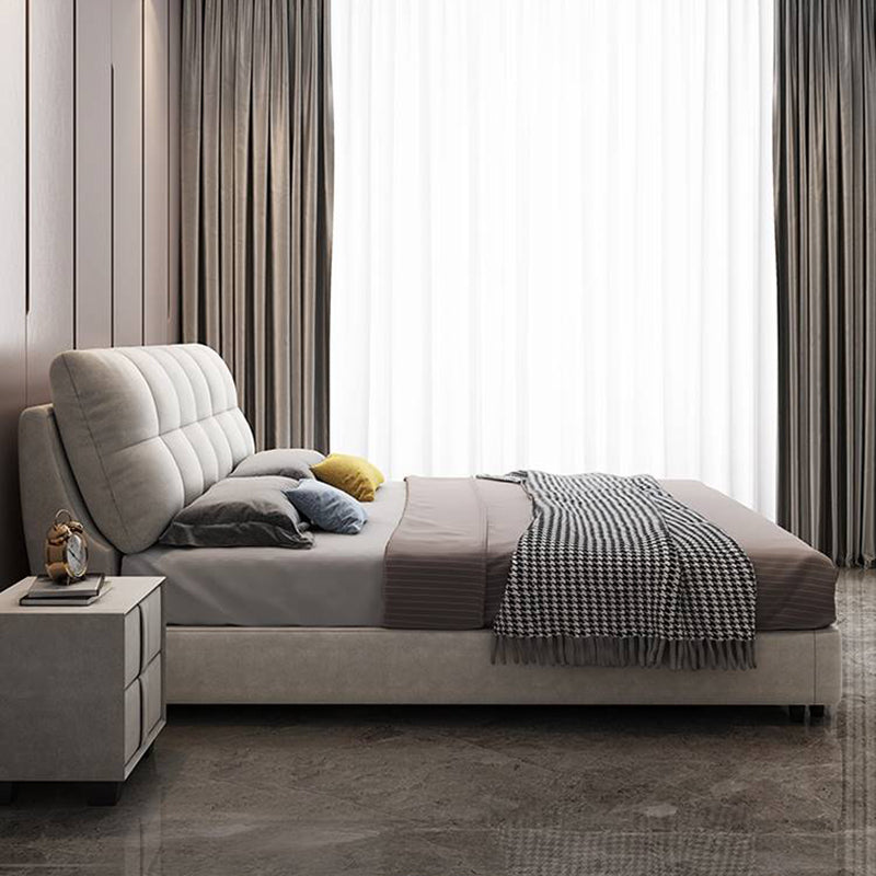 Contemporary Panel Bed Pine Wood Standard Bed with Metal Legs