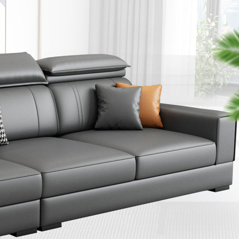 Stationary Faux Leather Living Room Seating Recessed Arm Cushions Nordic Sofa