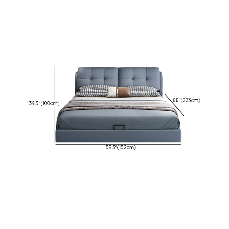 Contemporary Faux Leather Standard Bed, Rectangular Upholstered Headboard Bed