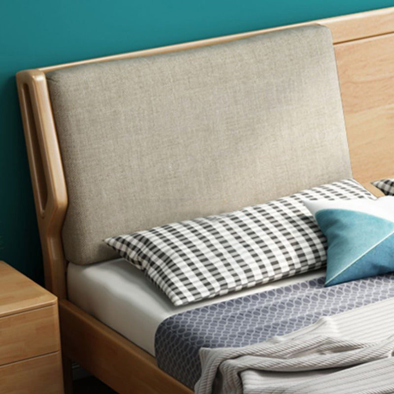 Contemporary Solid Wood Standard Bed, Rectangular Upholstered Headboard Bed