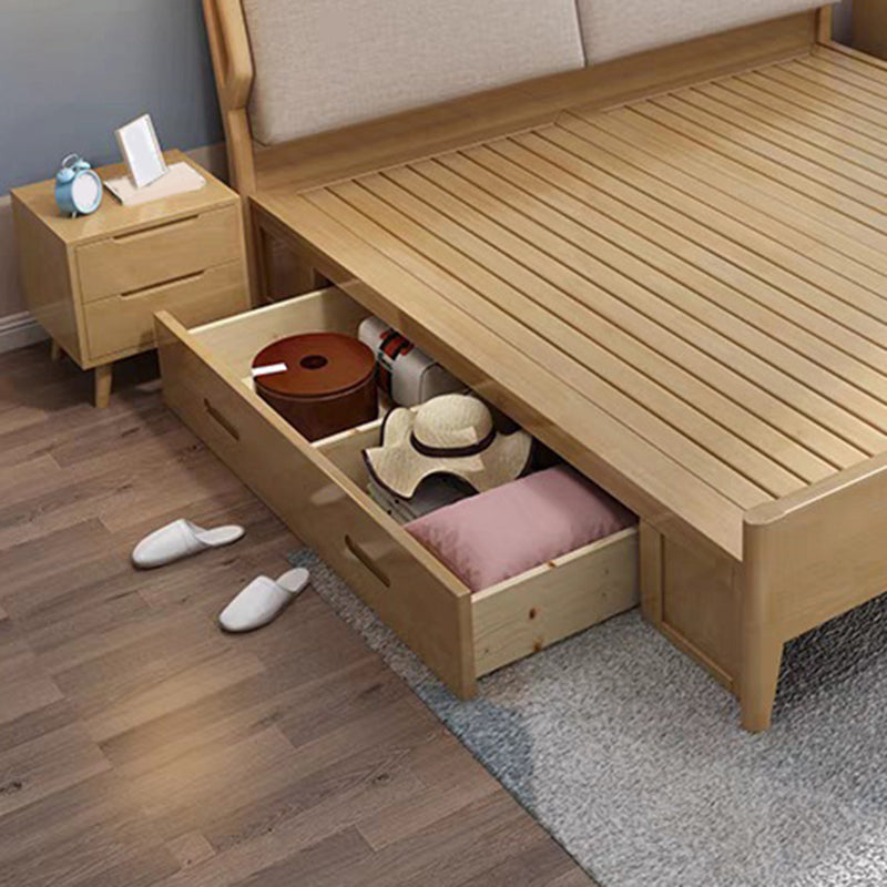 Contemporary Solid Wood Standard Bed, Rectangular Upholstered Headboard Bed