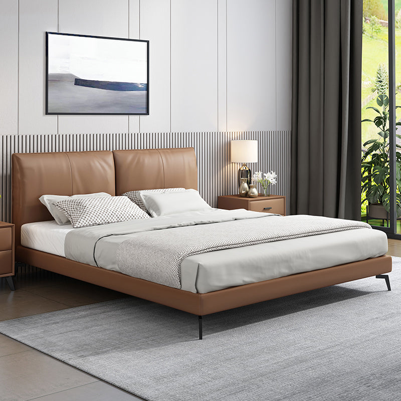 Contemporary Upholstered Standard Bed, Rectangular Headboard Bed