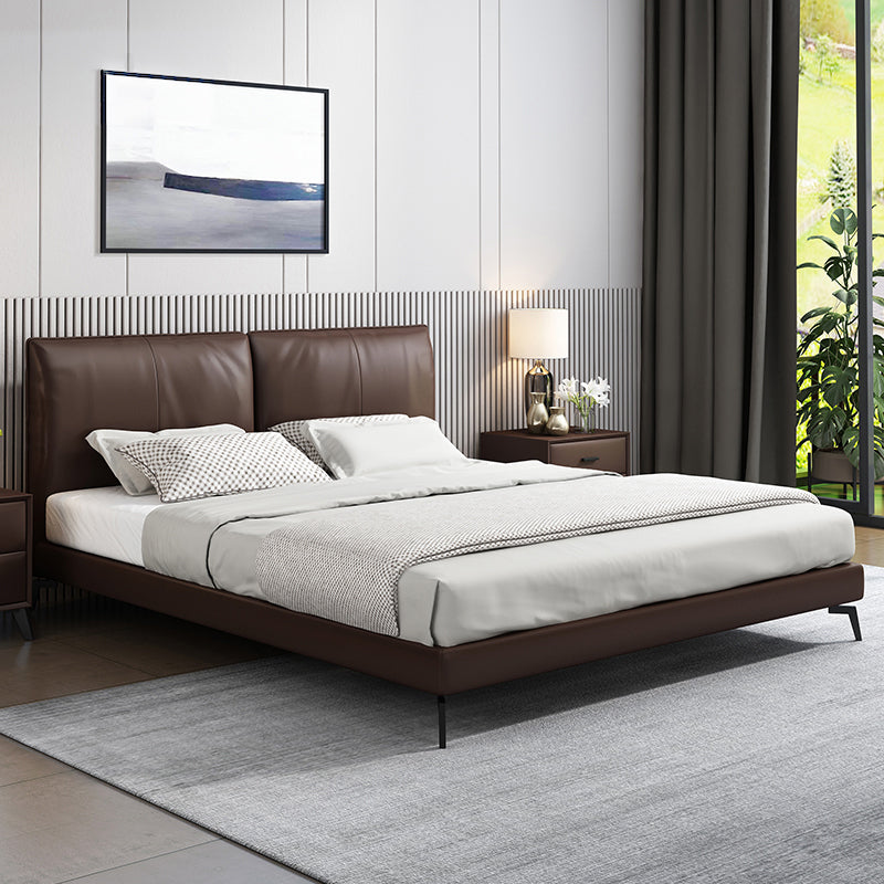 Contemporary Upholstered Standard Bed, Rectangular Headboard Bed