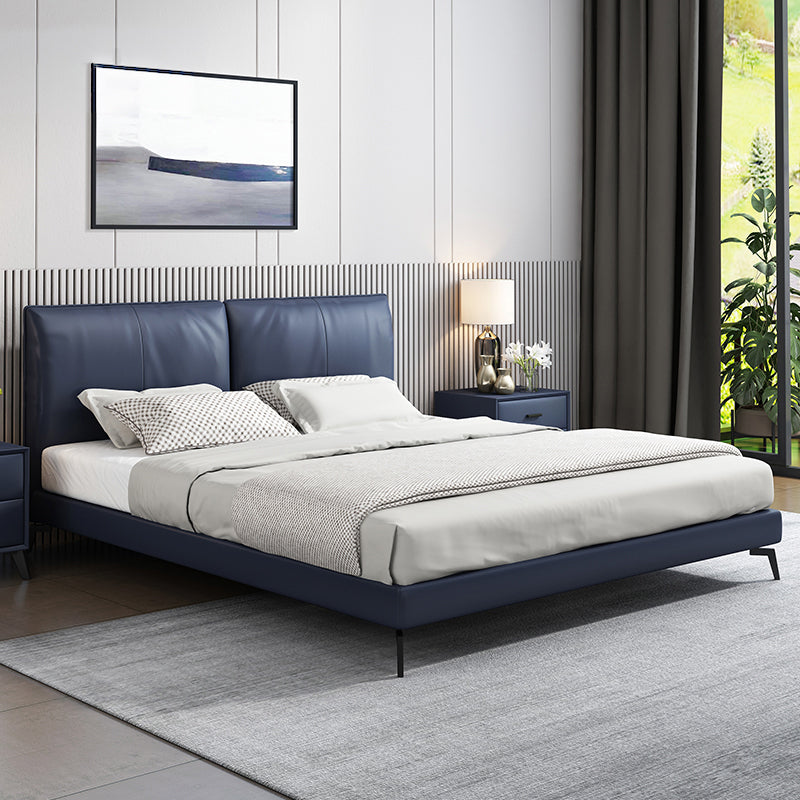 Contemporary Upholstered Standard Bed, Rectangular Headboard Bed