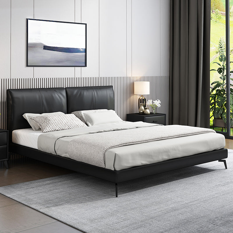 Contemporary Upholstered Standard Bed, Rectangular Headboard Bed