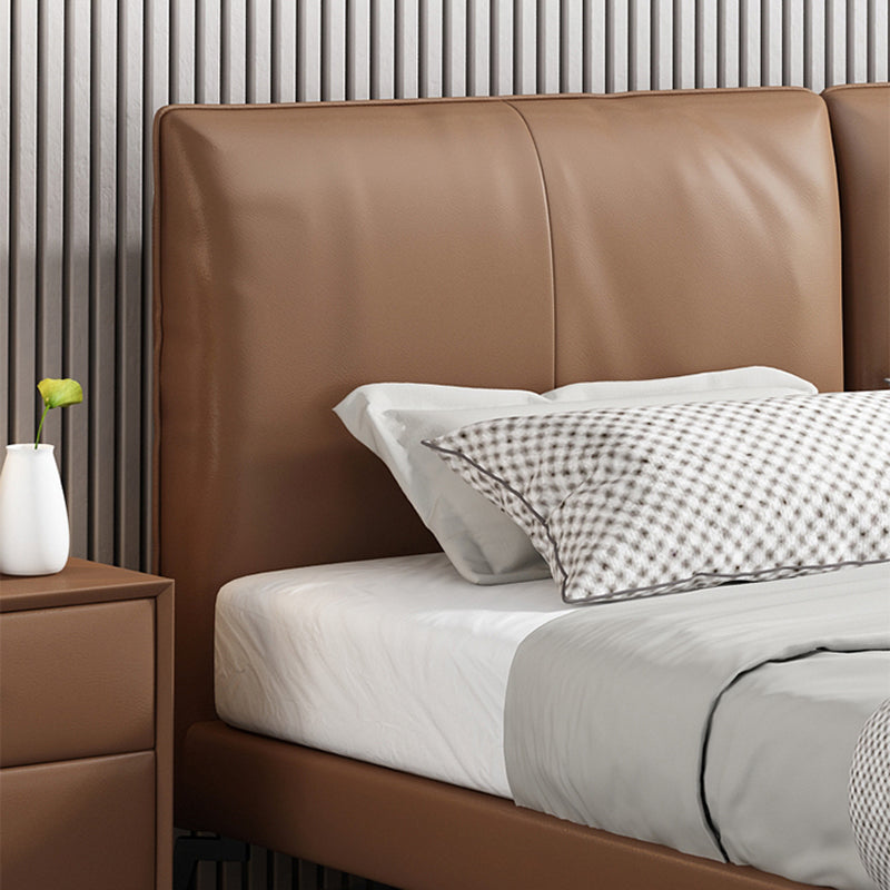 Contemporary Upholstered Standard Bed, Rectangular Headboard Bed