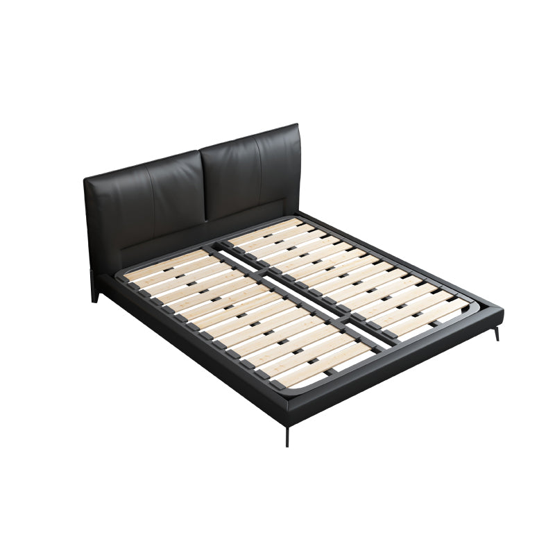 Contemporary Upholstered Standard Bed, Rectangular Headboard Bed