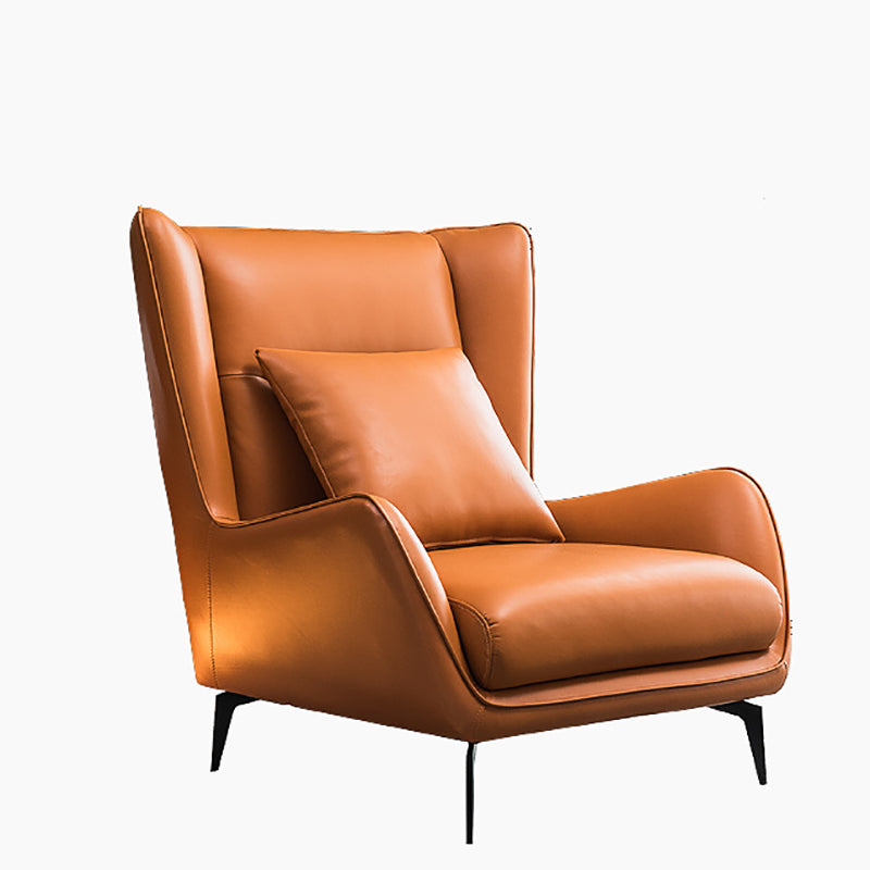 35.43" Wide Leather Wingback Chair in Orange with Black Basic Four Leg