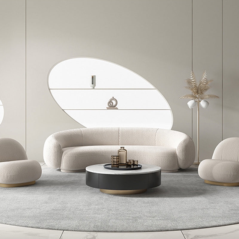 Contemporary Sloped Arm Curved Sofa Tight Back Fabric Settee