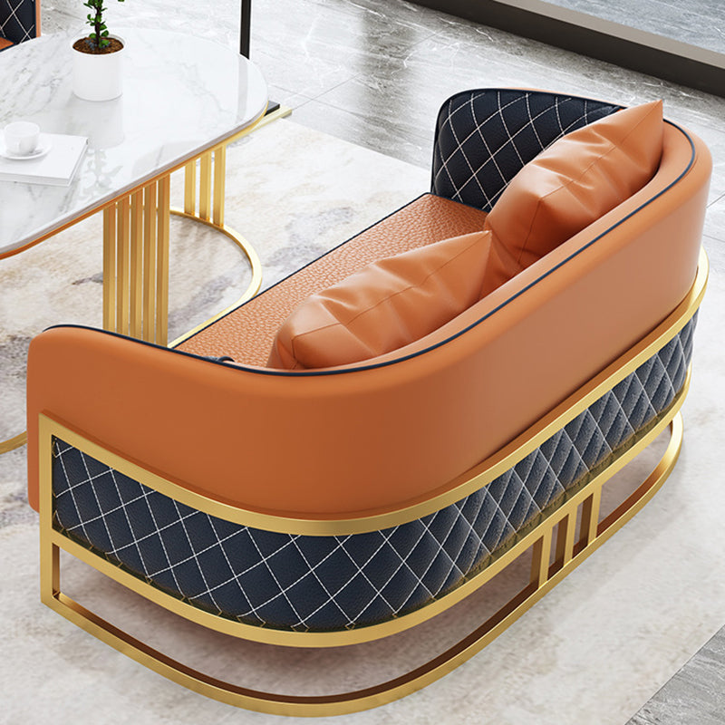 Contemporary Leather Sofa Sloped Arm Standard Sofa with Pillow