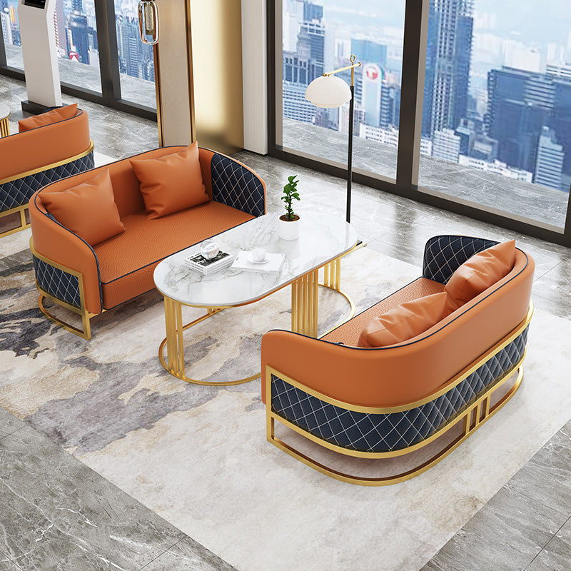 Contemporary Leather Sofa Sloped Arm Standard Sofa with Pillow
