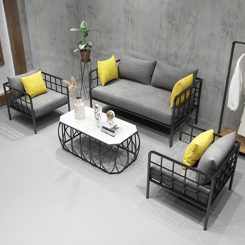 Contemporary Metal Square Arm Sofa Fabric Cushions Sofa for Living Room
