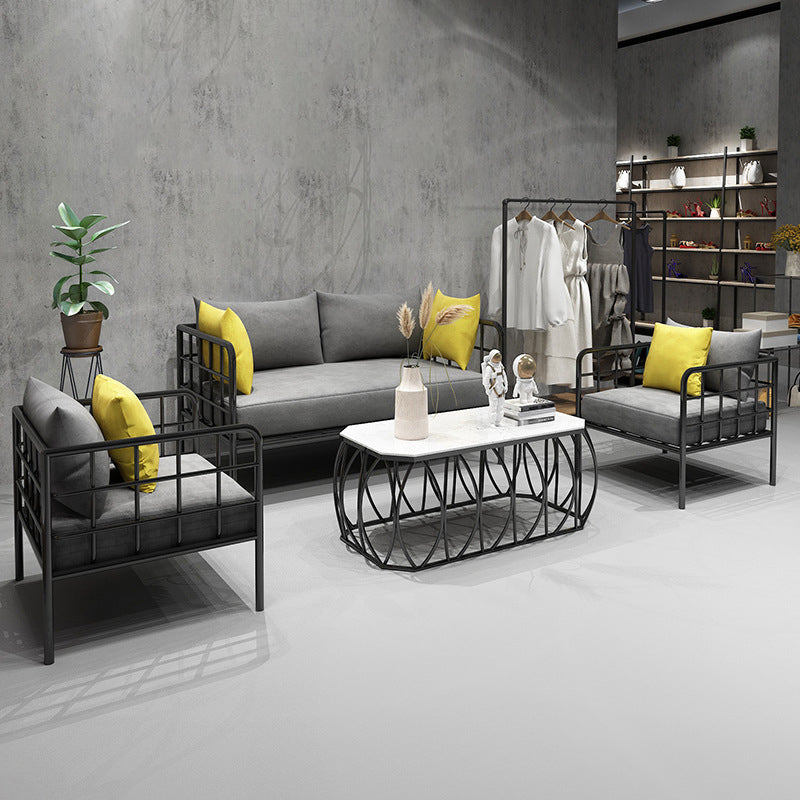Contemporary Metal Square Arm Sofa Fabric Cushions Sofa for Living Room