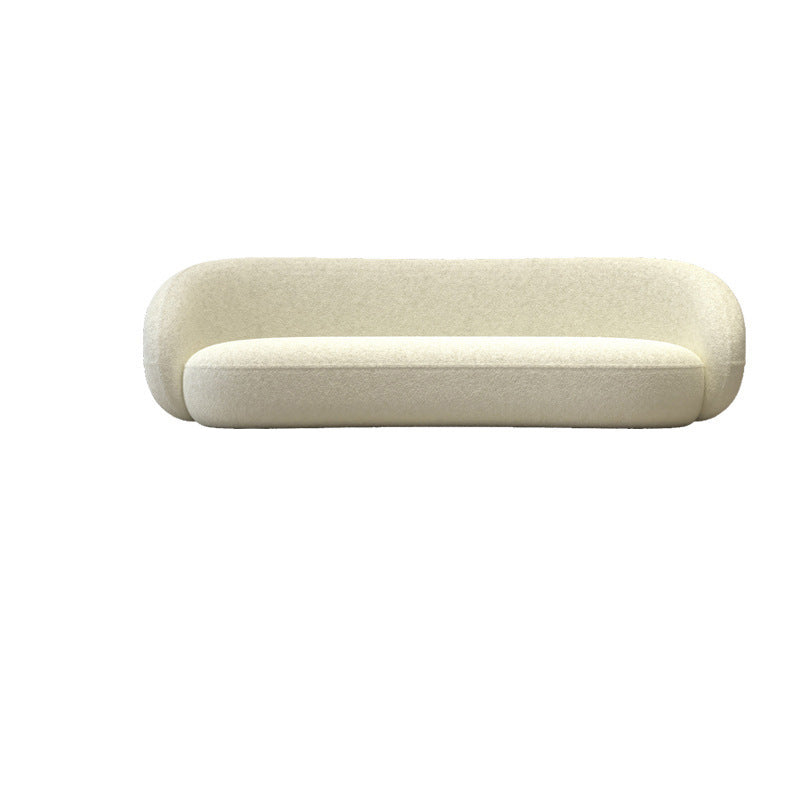 Contemporary Sloped Arm Curved Sofa White Tight Back Fabric Settee