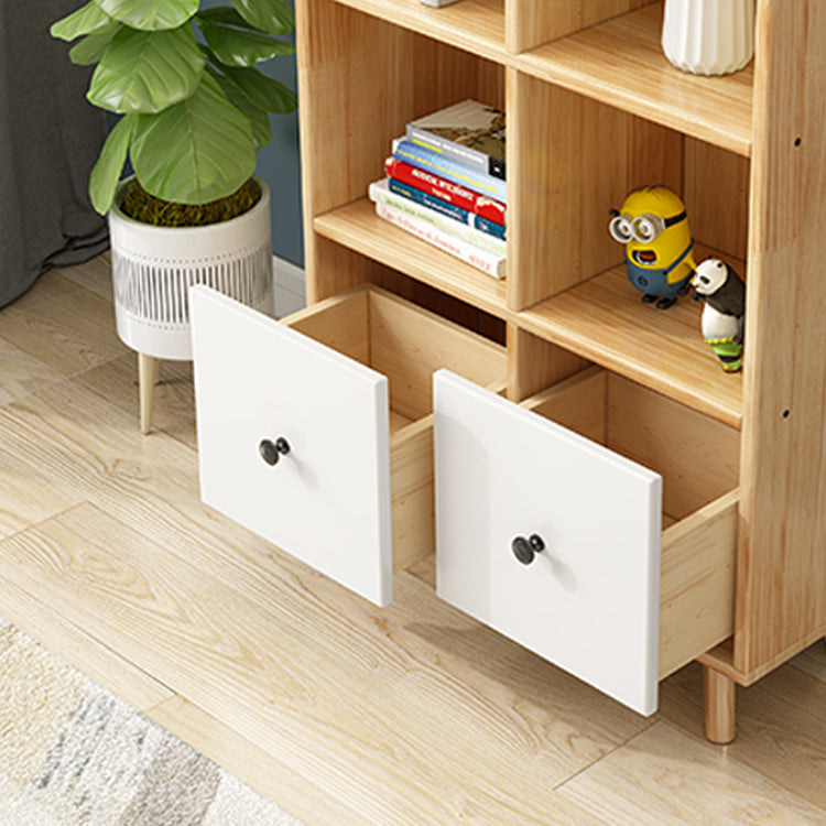 Contemporary Natural Accent Chest with 2 Drawers and Shelves in Pine Wood
