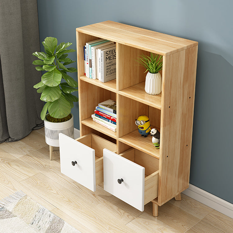 Contemporary Natural Accent Chest with 2 Drawers and Shelves in Pine Wood