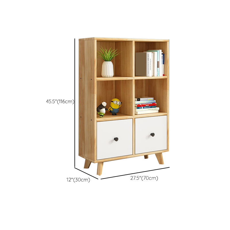 Contemporary Natural Accent Chest with 2 Drawers and Shelves in Pine Wood