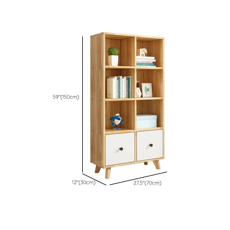 Contemporary Natural Accent Chest with 2 Drawers and Shelves in Pine Wood