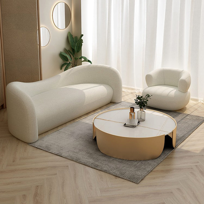 Contemporary Camel Back Fabric Settee Tuxedo Arm Standard Sofa