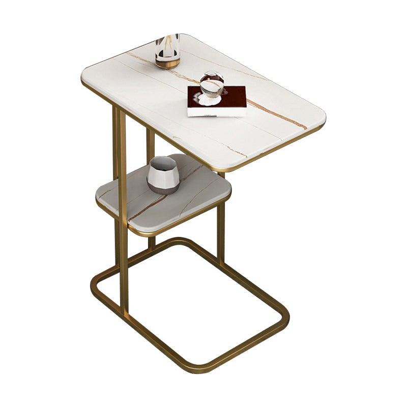 Modern C Corner Table Round Slate Side End Table for Living Room