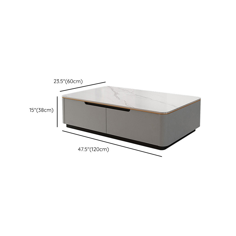 Glam Stone Coffee Table Slate Rectangular Square Cocktail Table in White