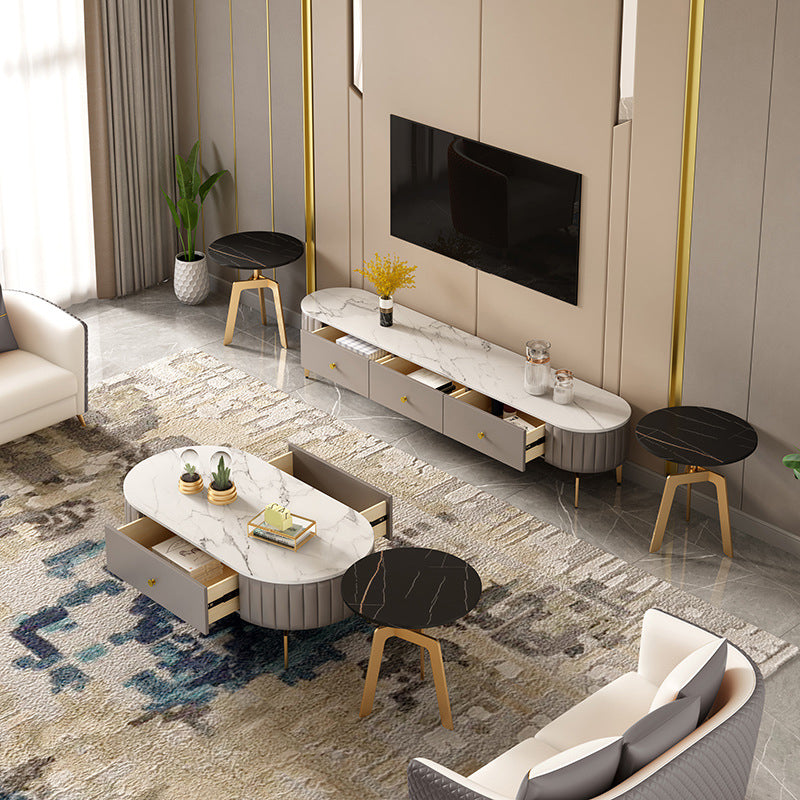 Glam 4 Legs Metal Coffee Table Draw included Oval Single Cocktail Table