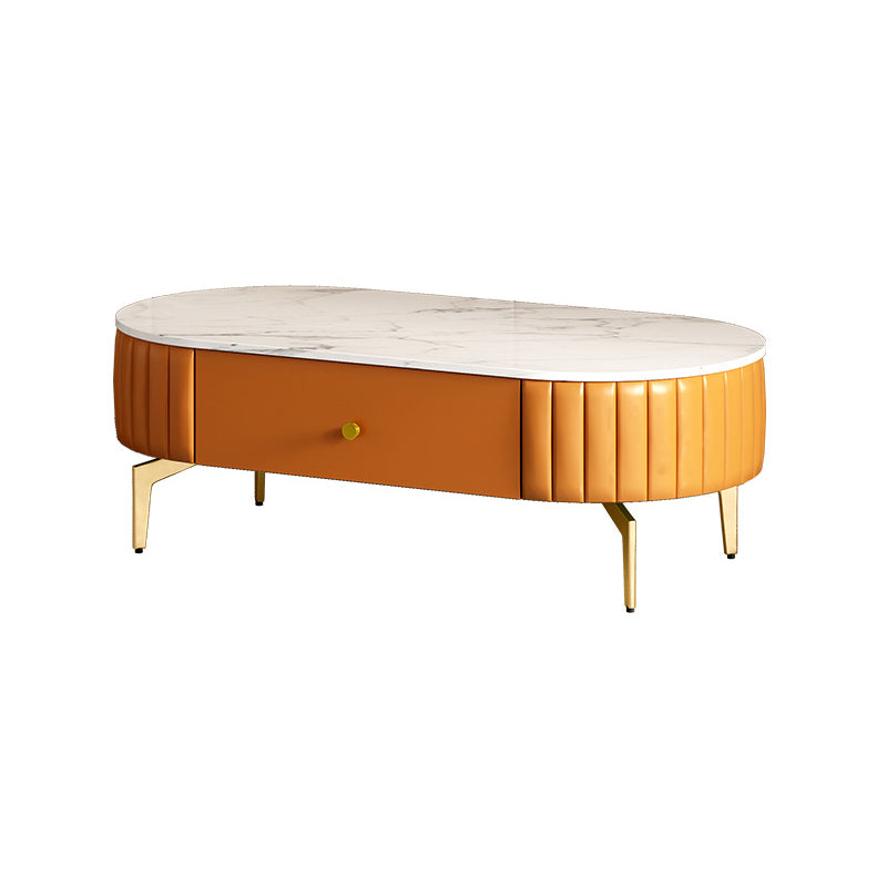 Glam 4 Legs Metal Coffee Table Draw included Oval Single Cocktail Table